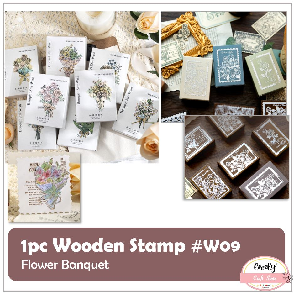 

LovelyCraftStore | W09 ~ DIY Wooden Flower Series Rubber Stamp Stempel Kayu Vintage DIY bullet Journal, Scrapbook, Diary Kit Decoration Stamps Romantic Rose Flower Bouquet