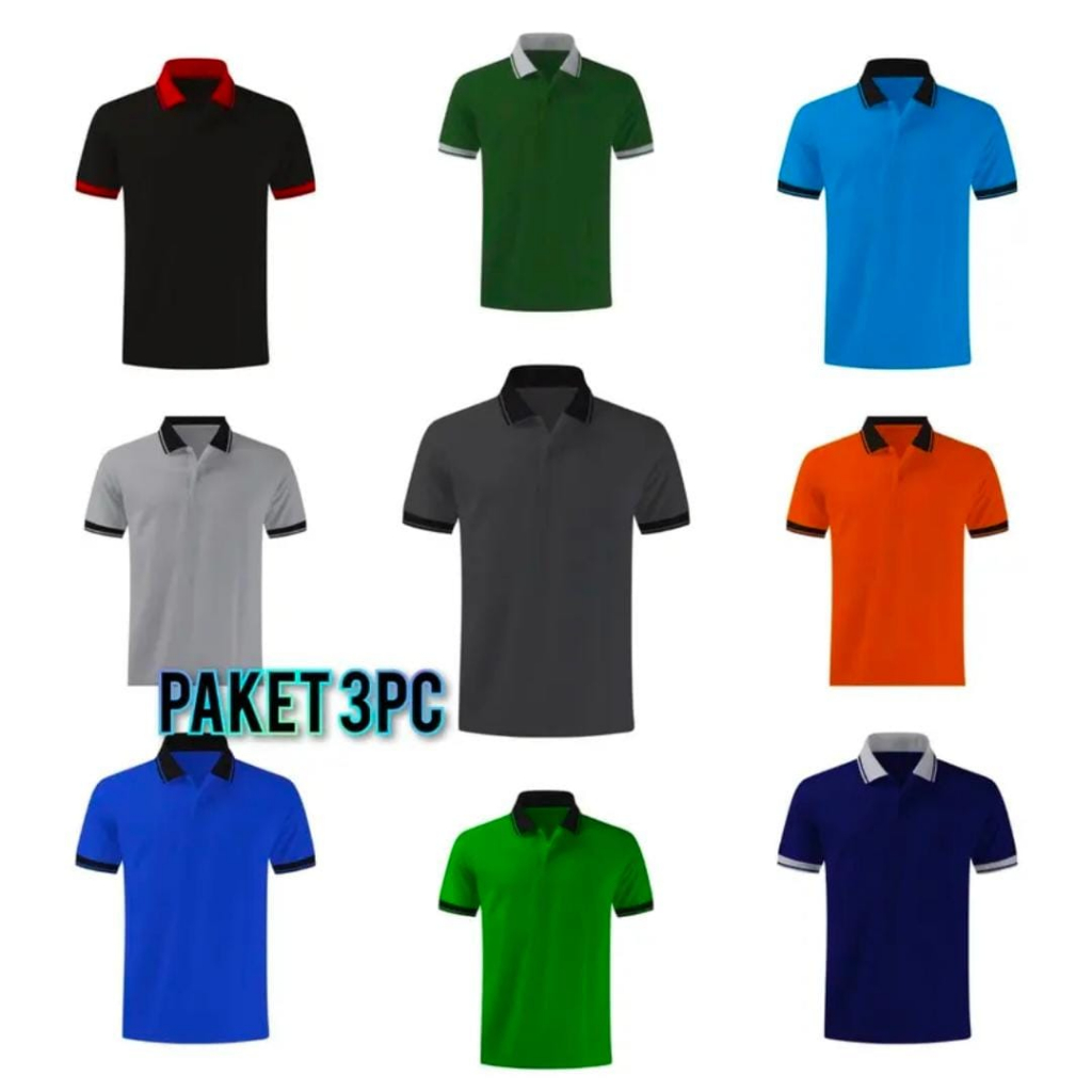 DIXON - 100ribu dapat 3pcs Kaos Pria Berkerah Kombinasi - Wangki kerah Kombinasi (unisex)