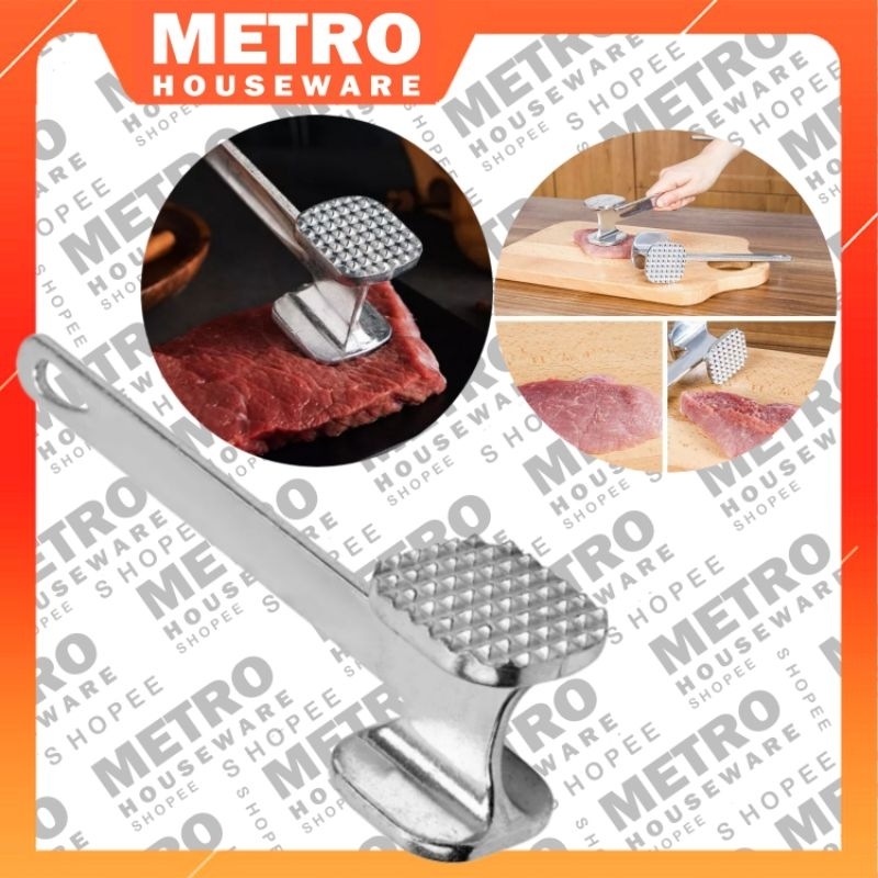 Palu Besi Daging 2 Bagian Rata dan Begerigi Pemukul Buat Masakan Hammer Pelunak Gepukan Meat Pengemp