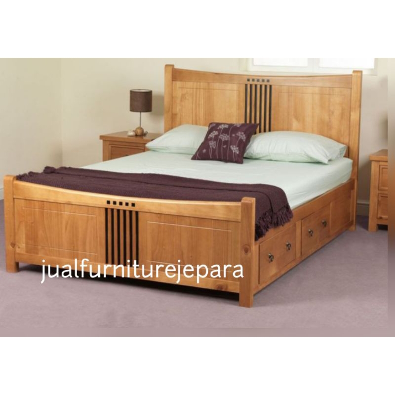 dipan tempat tidur 2 laci minimalis kayu jati, ranjang tidur minimalis 2 laci kayu jati jepara