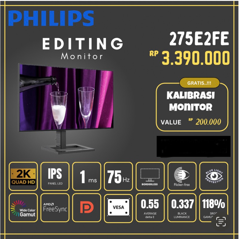 GRATIS KALIBRASI MONITOR 27” IPS PHILIPS 275E2FE