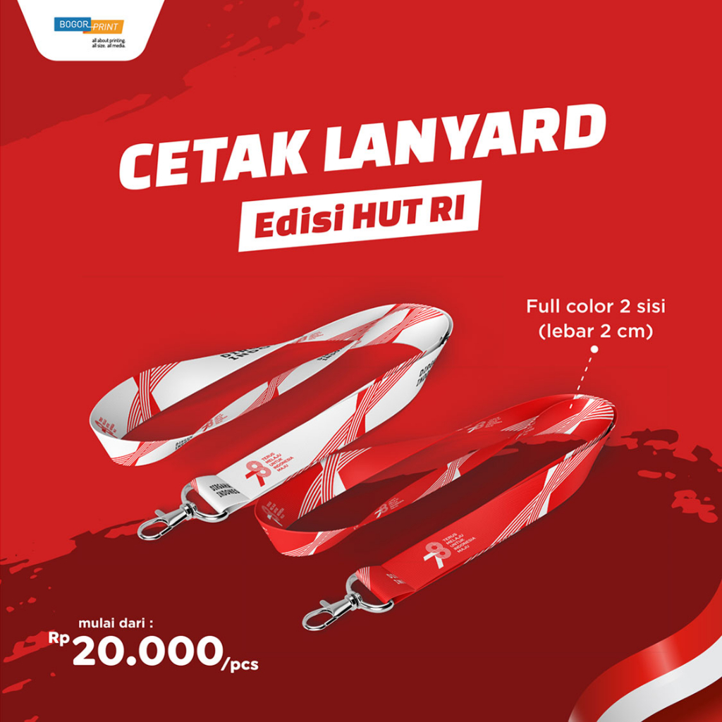 

Cetak Sablon Tali Lanyard ID Card spesial kemerdekaan hut ri 78 / Bahan Tissue / Panjang 95 cm / Custom