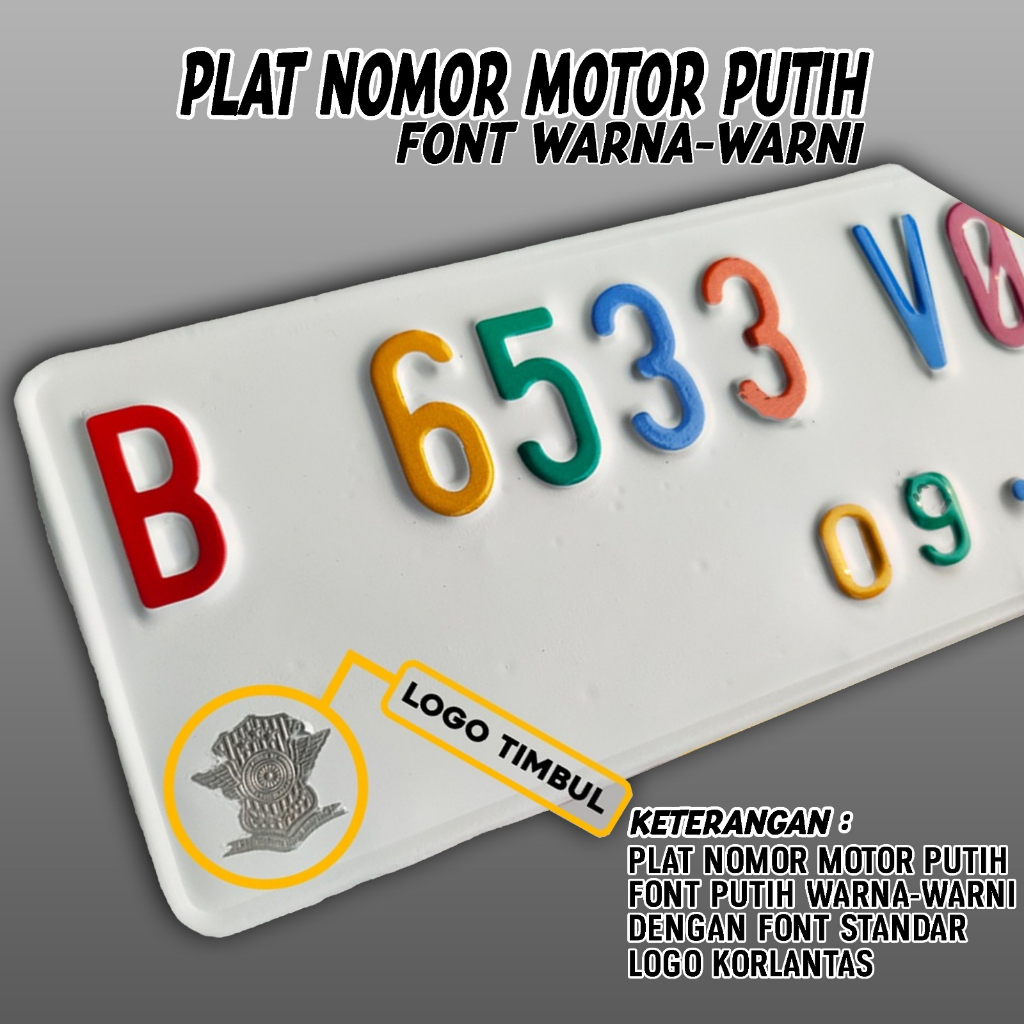 Plat Nomor Motor Variasi Angka Font Warna Warni Plat Motor Putih PlatStandar