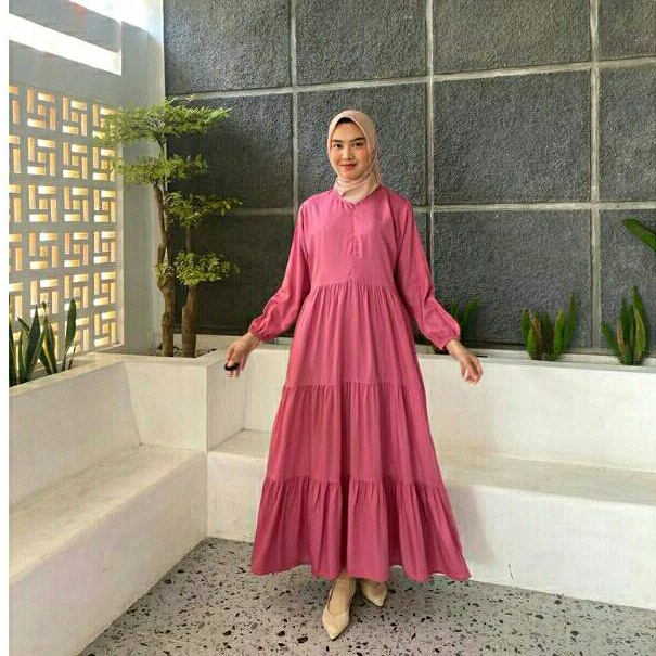 GAMIS BUSUI RAYON DASTER RUMAHAN DRESS BAHAN KATUN COTTON VISCOSE POLOS BASIC MAXI LENGAN PANJANG WA