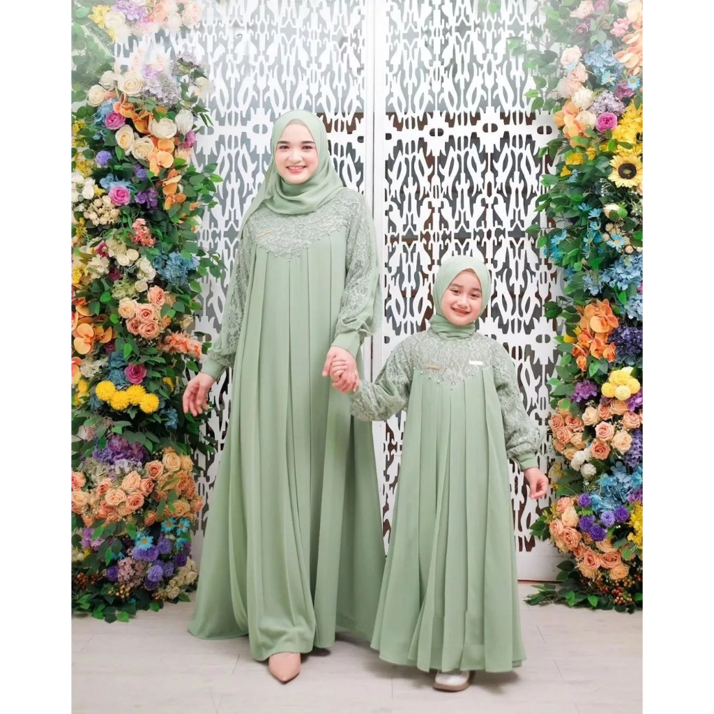 Gamis Couple Kondangan Ariana Dress Gamis set khimar pashmina Gamis Ceruty Gamis couple ibu anak perempuan terbaru 2023 sarimbit couple  gamis sarimbit gamis green sage gamis brukat dress brukat gamis brukat kondangan