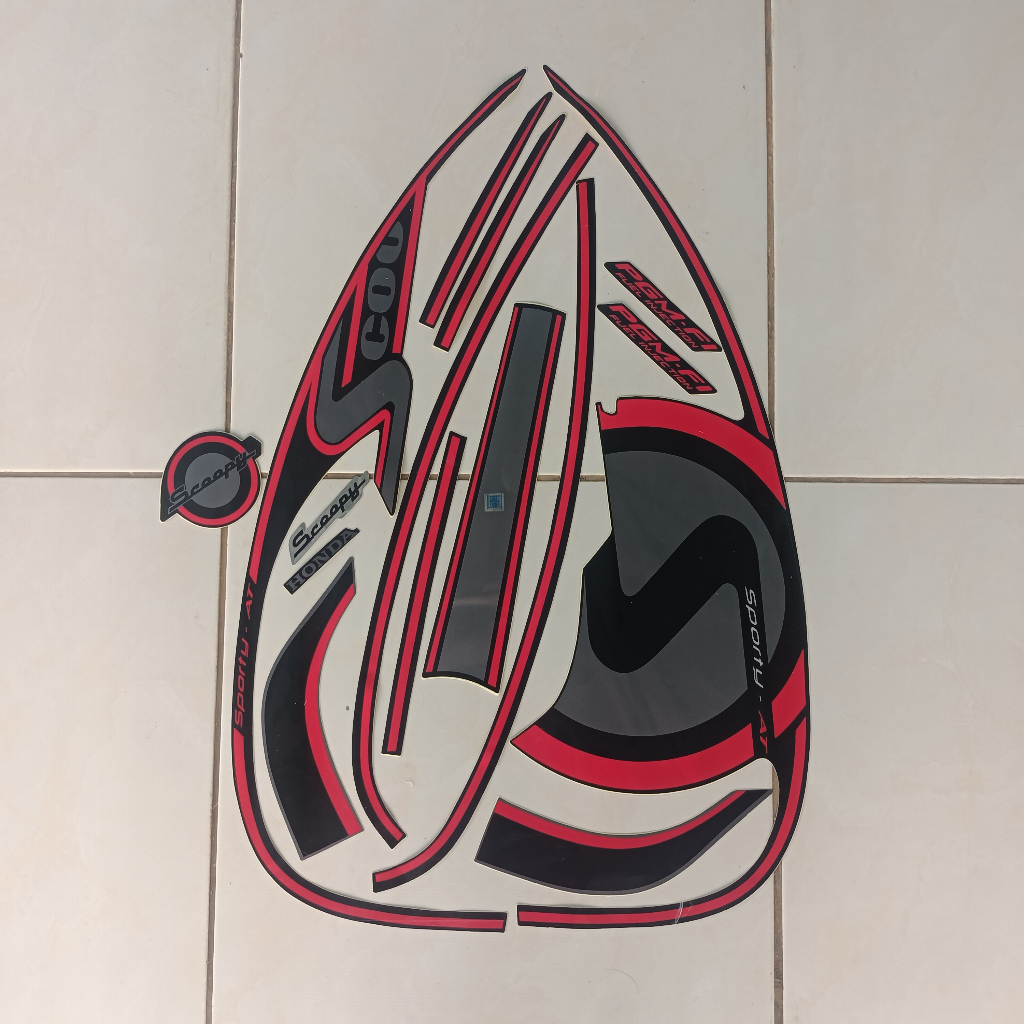 stiker striping honda scoopy sporty 2013 hitam merah lis body original