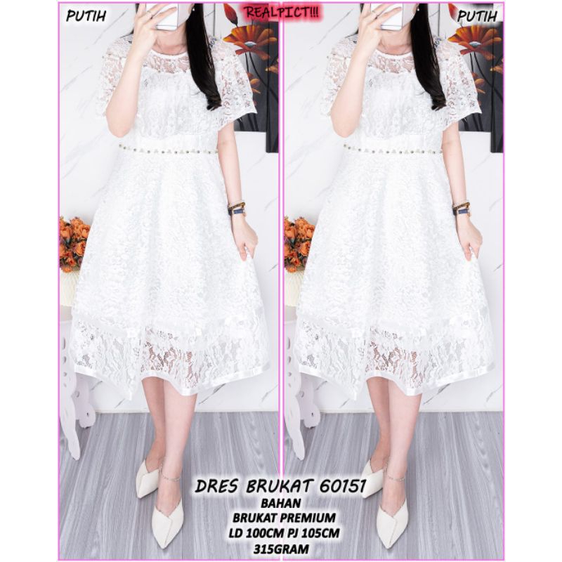 MIDI DRESS BRUKAT PUTIH DRESS NATAL BAJU GEREJA BAPTIS SIDI VB 601511