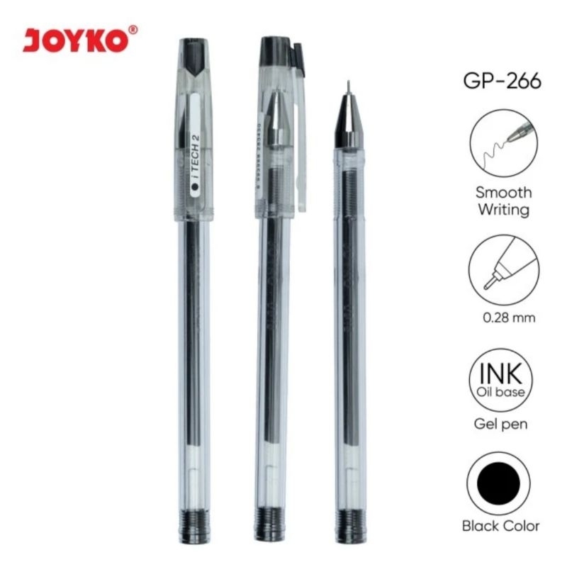 

qwe ( 12 buah ) GP 266 HiTech Pulpen Pen Pena Gel Joyko GP-266 iTech 2 0.28 mm / Hi Tech / i Tech