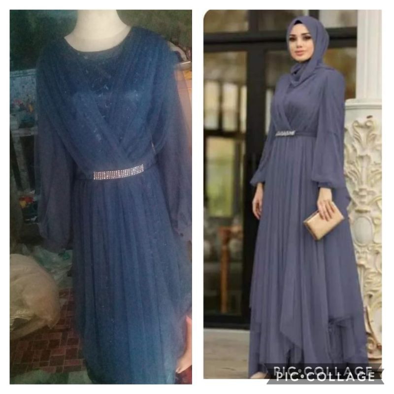 OOTD DRESS TILE  BRUKAT WARNA ABU TUA LD 125 CM JUMBO