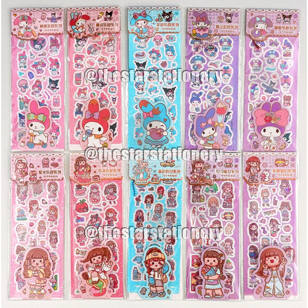 

(1Set Isi 3 Lembar) Sticker Sanrio Glitter SZ/169 DIY / Sticker Momo Glitter / Sticker Tempel