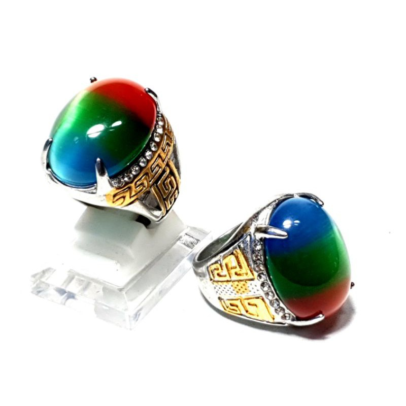 BATU AKIK TIGER EYE PELANGI JUMBO RING TITANIUM