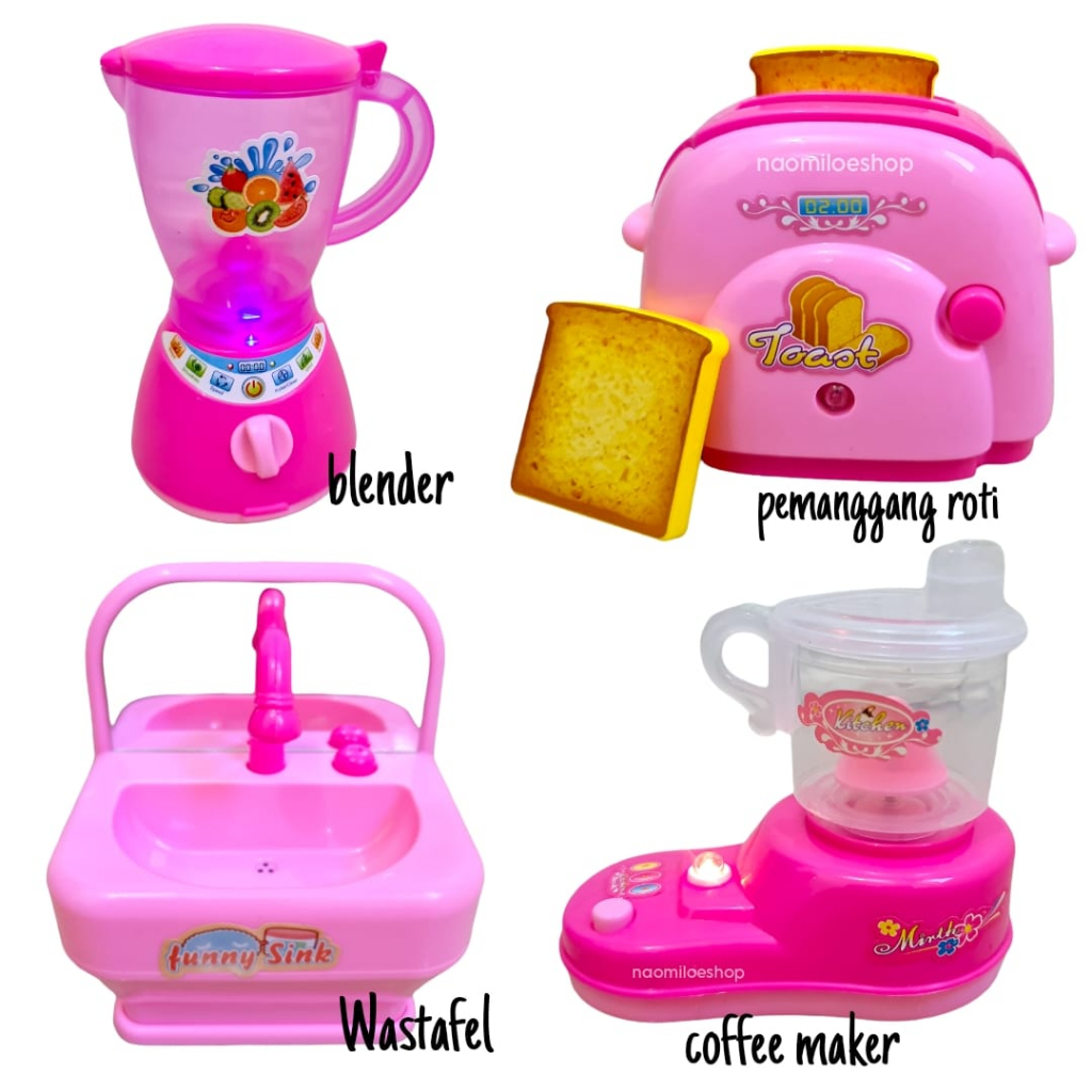 Set Mainan Peralatan Rumah Tangga 4in1: Blender, Juicer, Pemanggang Roti, dan Wastafel untuk Anak Ed