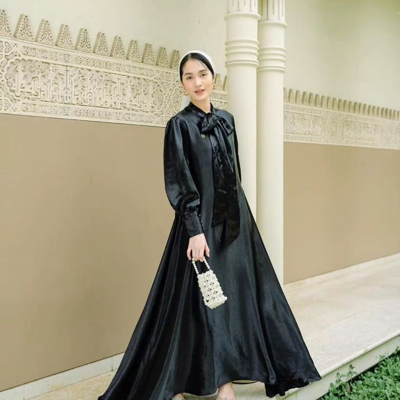 Baju Gamis Wanita Remaja Edisi Lebaran Mewah Polos Terbaru 2023 Model Kekinian Dress Pesta Kondangan