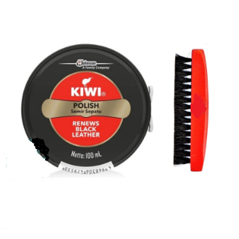 Kiwi Polish Semir Sepatu Kulit Hitam 100ml + sikat
