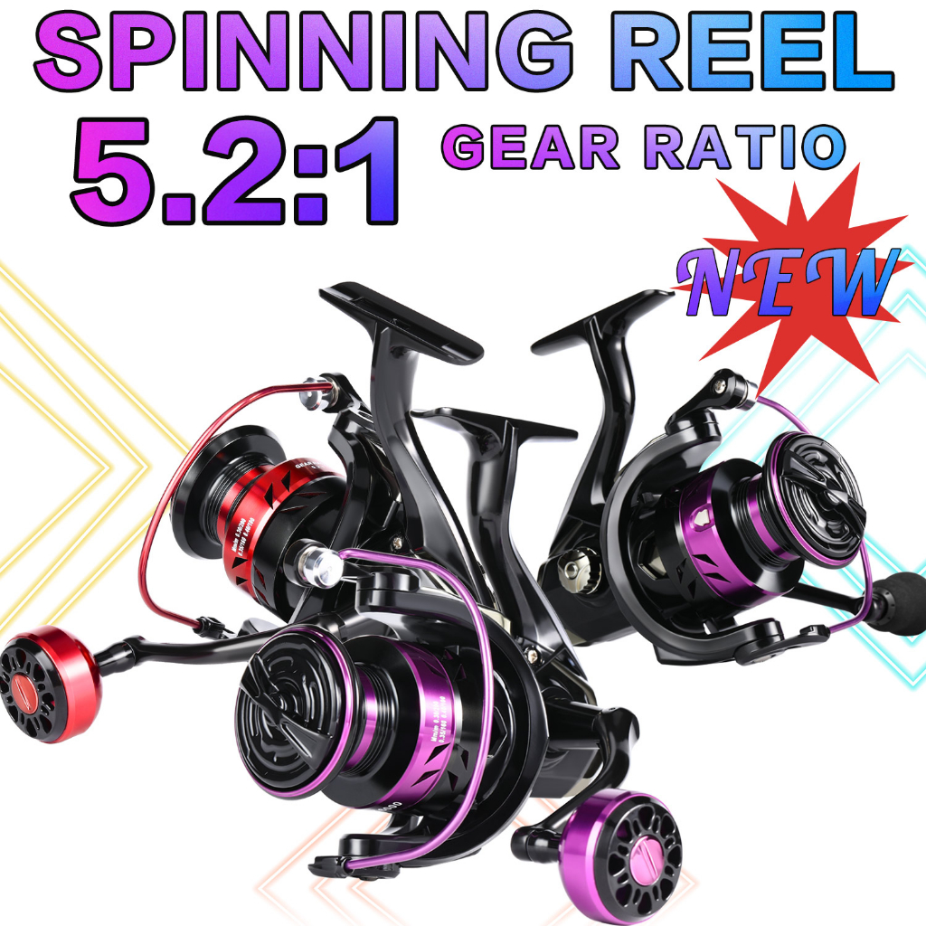 SOUGAYILANG REEL PANCING 1000-6000 SERI 5.2:1GR UNGU MERAH GAGANG LOGAM EVA REEL SPINNING BULAT