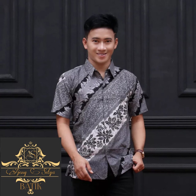Kemeja Batik Pria Premium Lavender Abu Lengan pendek ll Batik Nusantara keratonan ll Hem Kemeja Kant