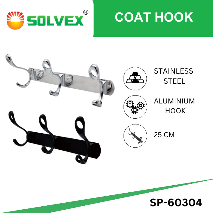 SOLVEX Gantungan Baju Aluminium Wall Hanger 3 Hooks Tempel Kapstok