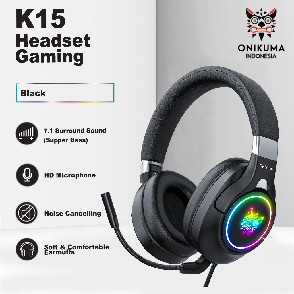 ONIKUMA K15 Headset Gaming Headphone Gaming Black Original