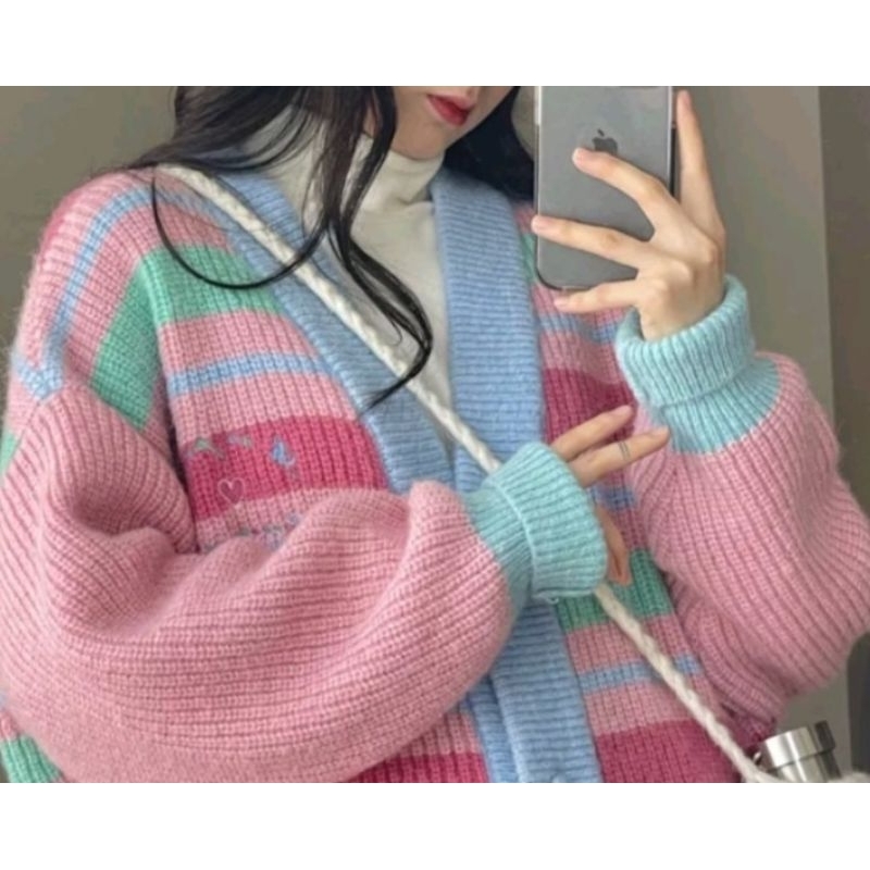 pink Cardigan Korean style