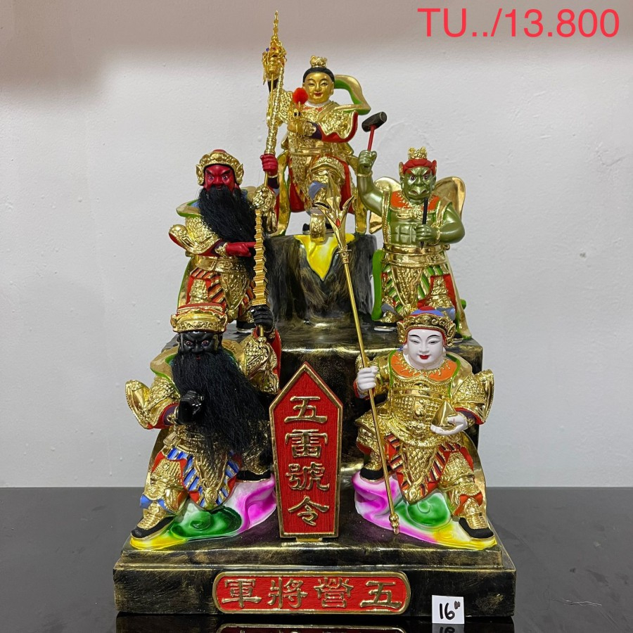 patung dewa ngo ya / kun ciong / 5 jendral - kayu - 16 inch - l