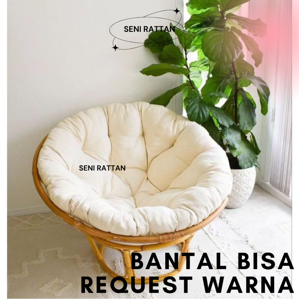 Papasan / Kursi Teras Santai Papasan Rotan Alami Bentuk Bulat Parabola Plus Bantal Empuk