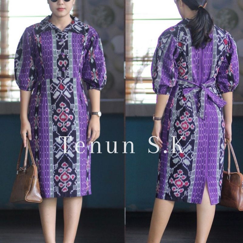 READY STOK dress tenun jepara terbaru motif bunga - gamis dress kondangan tenun kekinian - baju tenu