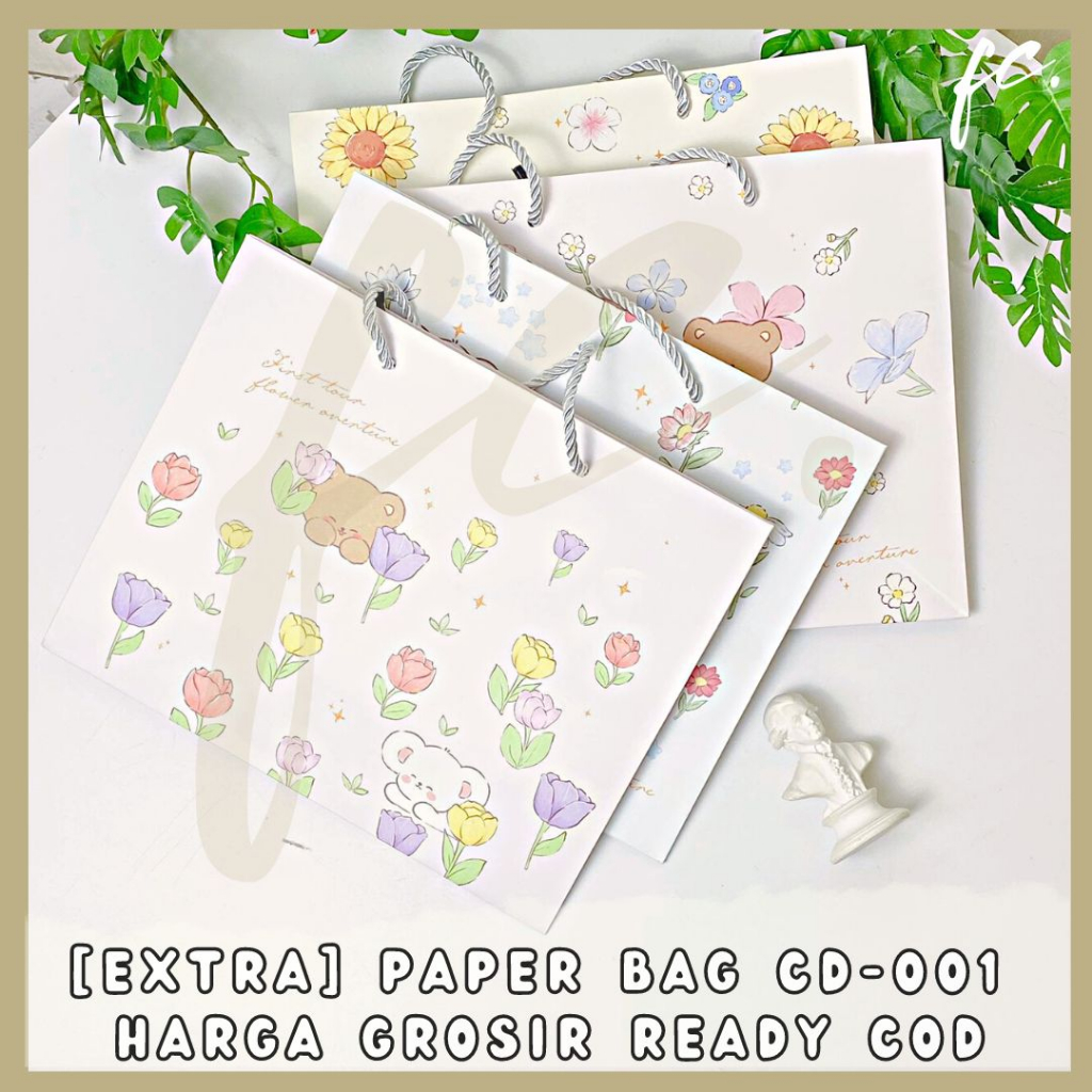 

[Extra] Tas Kertas Cute Paper Bag Putih Kado CD-001 Flower Bear Paperbag Beruang Bunga Tali Tambang Ulir Estetik Lucu Instant Gift Bingkisan Hadiah Present Craft Hampers Aesthetic Vintage