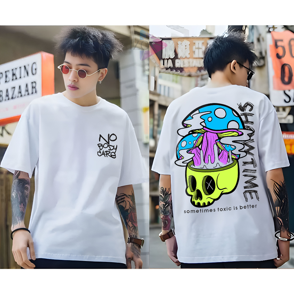 Baju Kaos Tshirt Distro Tengkorak Api No Body Care Pakaian Pria Wanita Keren Lengan Pendek Hitam Put