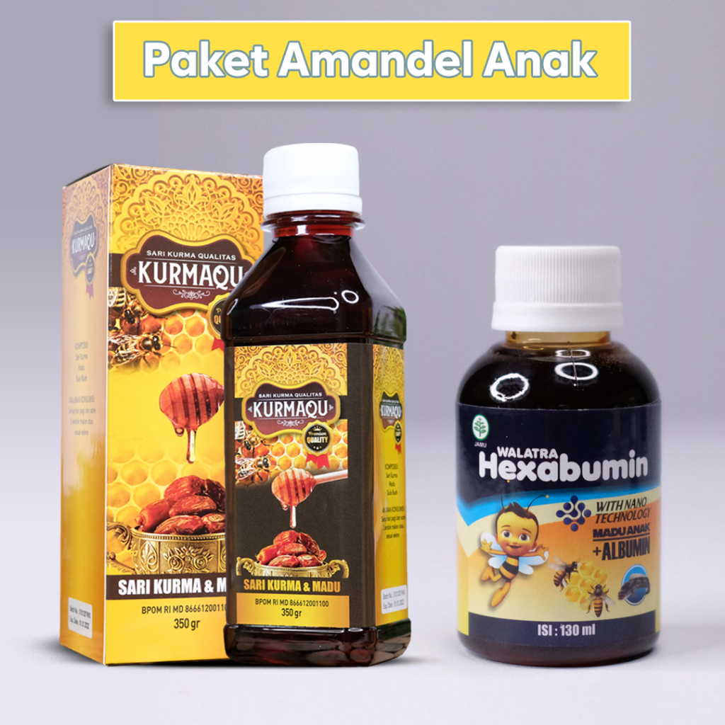 Obat Herbal Khusus Amandel Anak dan Dewasa, Susah Nelan, Sakit Menelan, Radang Tenggorokan, Bau Mulut, Batuk, Gondokan, Asma, Sesak Nafas, Tonsil Akut Dan Kronis, Papiloma, Graves, Kista, Lipoma, Tumor, Panas Dalam - KURMAQU 100% MADU ASLI PLUS KURMA-Paket Amandel1