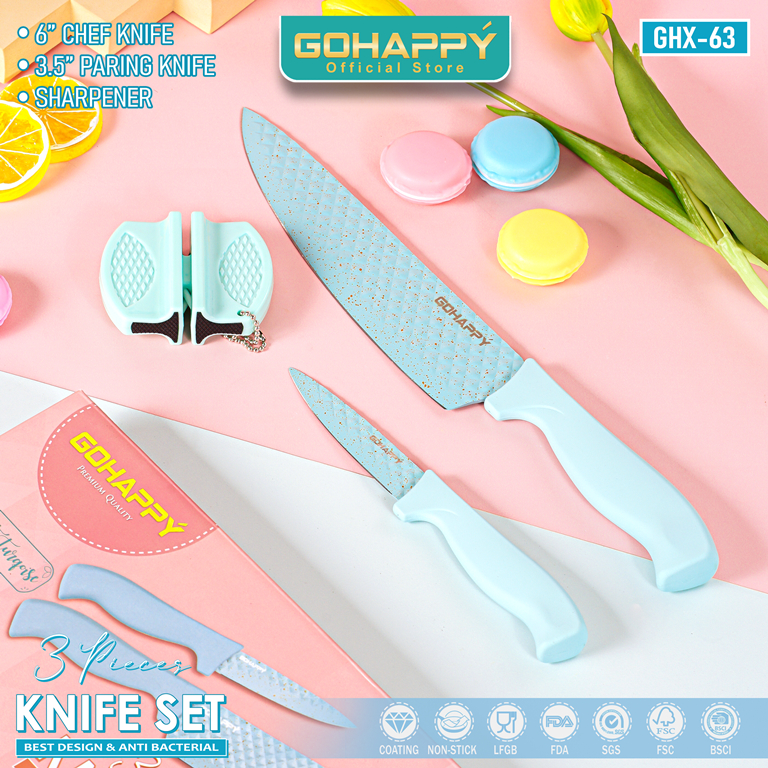 MAYBA Pisau Set Dapur Diamond 3 pcs white marble Sharpenest cut fruit meat | peralatan masak selain 