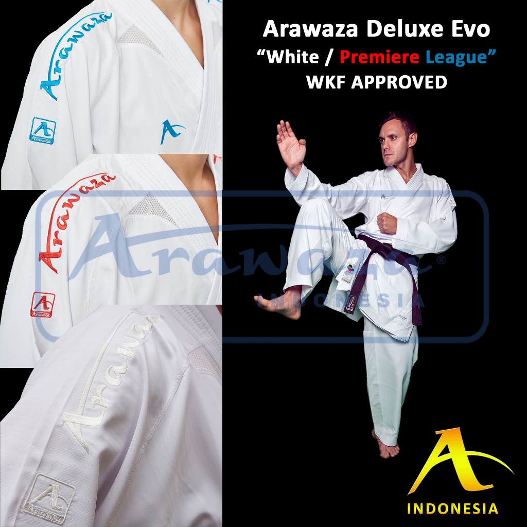 BAJU KARATE ARAWAZA DELUXE EVO KUMITE WHITE/RED AND BLUE SERIES WKF APPROVED - KARATEGI ARAWAZA DELU