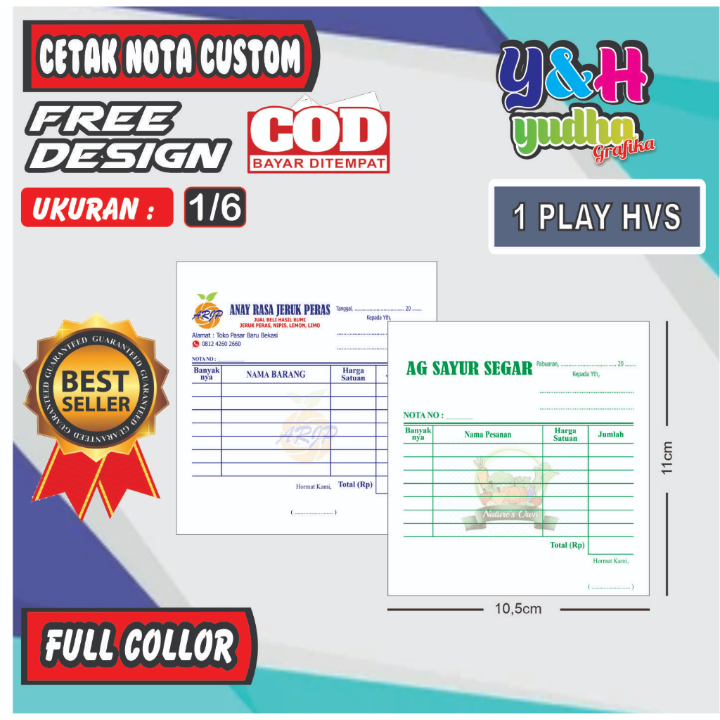 

nota custom 1/6 1 ply pakai nama sendirigratis dsain custom y&h yudha grafika