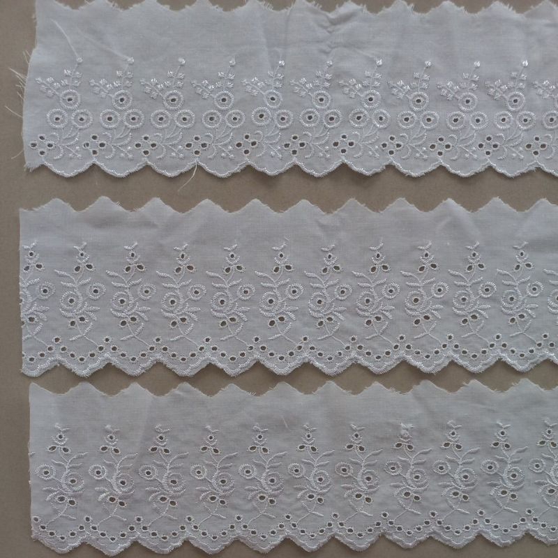 Renda katun jepang bordir lebar 9 -11 cm warna putih kualitas bagus rapi