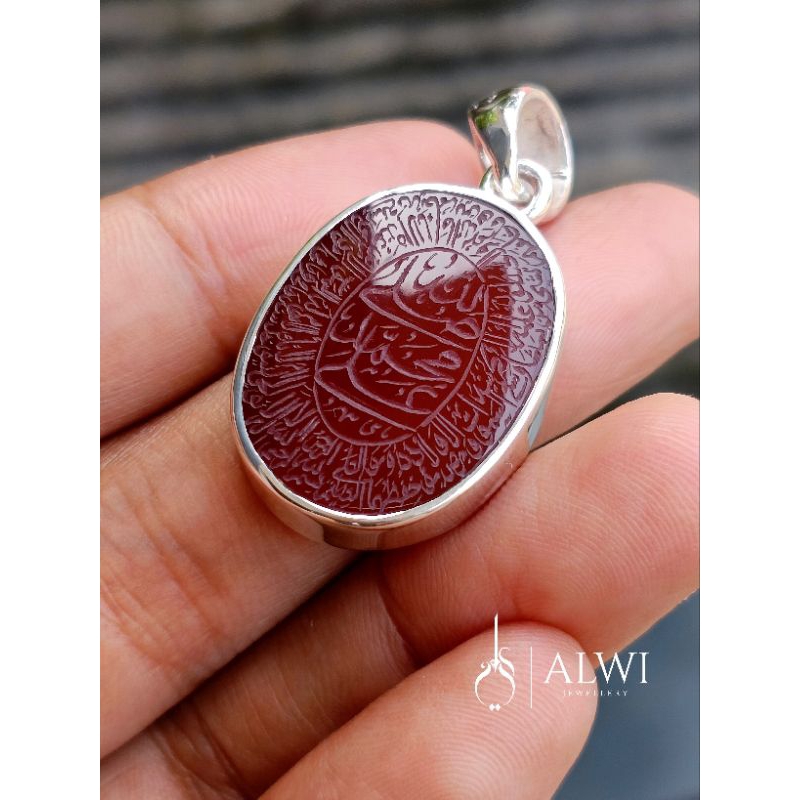 Liontin Yaman Kabdi Ahmar HQ Ring Perak Ukiran Atas bawah Batu