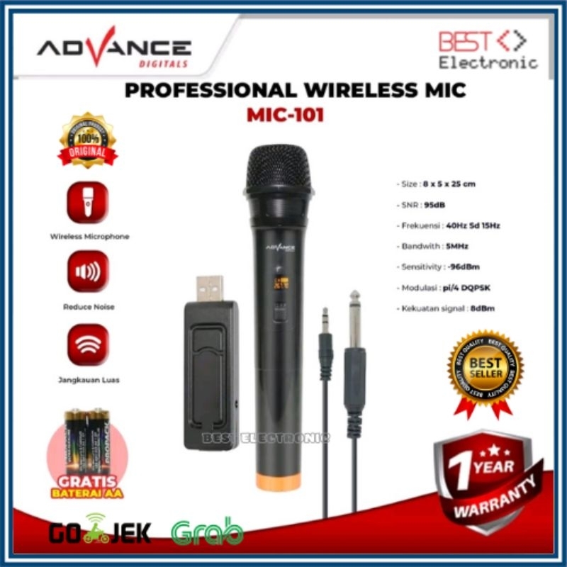 Advance Microphone Mic Single Wireless + Receiver Mic 101