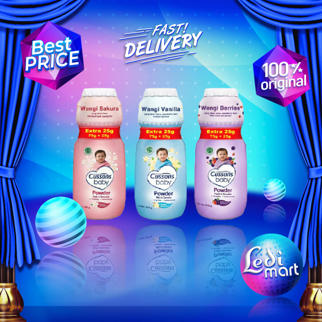 Cussons Baby Powder 75gr + 25gr | Bedak Tabur 100gr | Cusson | Bedak Bayi | Melembabkan Kulit | Ledi