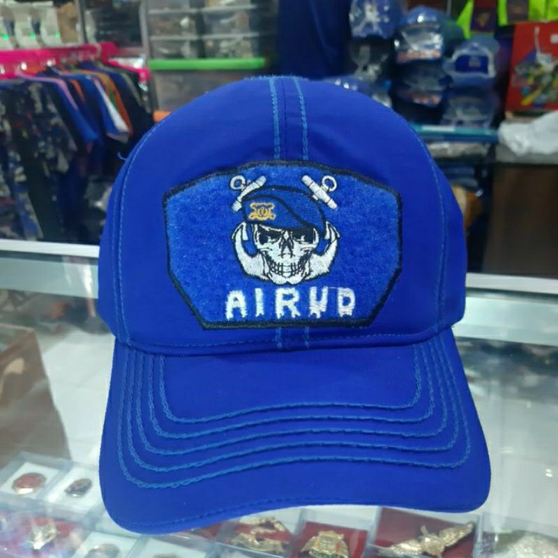 topi biru tactical Airud logo tengkorak