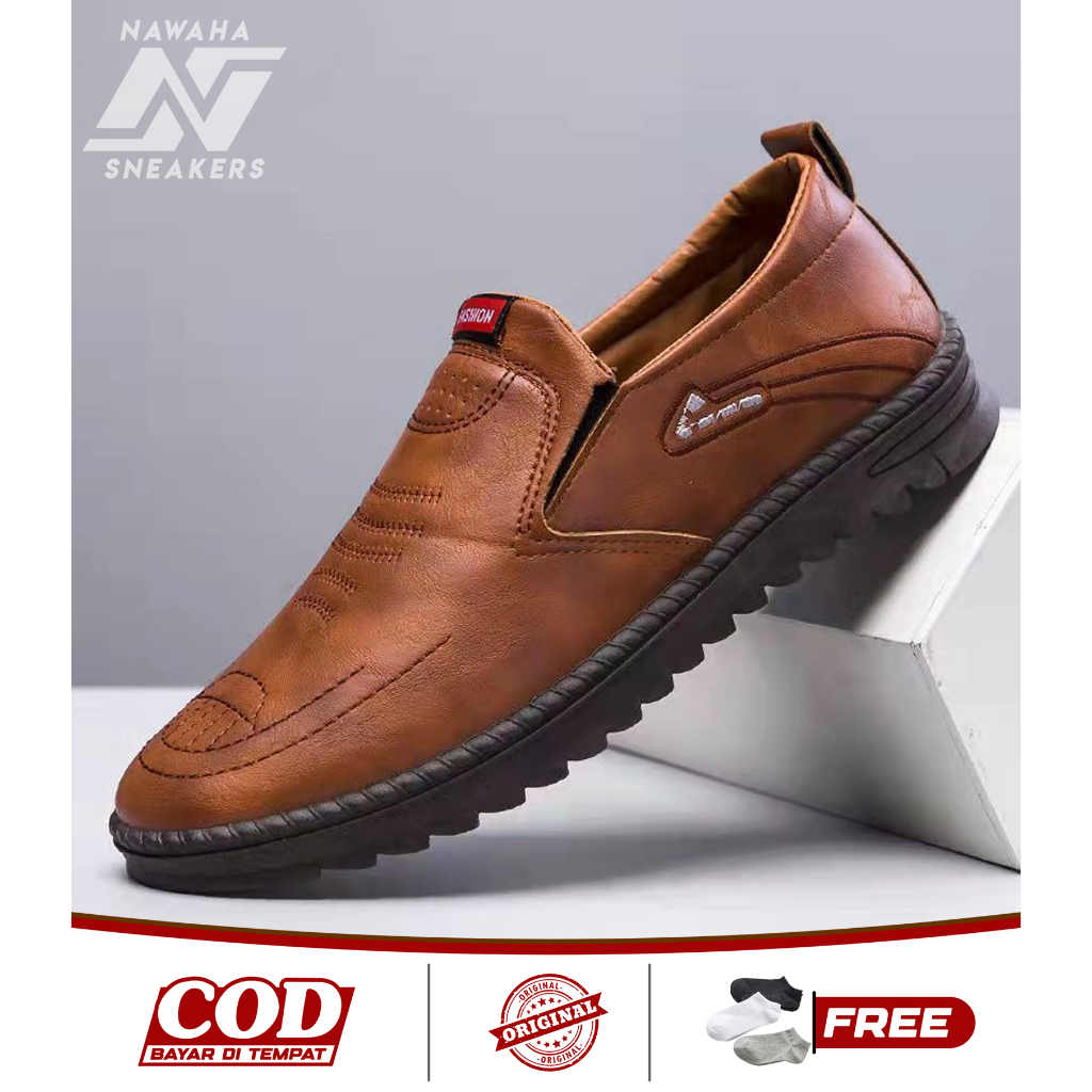 Sepatu Pria TERBARU K-20 Sepatu casual pria slip-on sepatu kulit import sepatu pria kulit PU sneaker