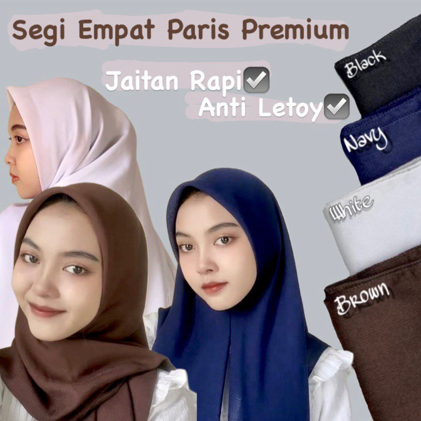 Kerudung Sekolah Segi4 Paris Premium | Anti Letoy | Mudah Dibentuk | Jahitan Neci