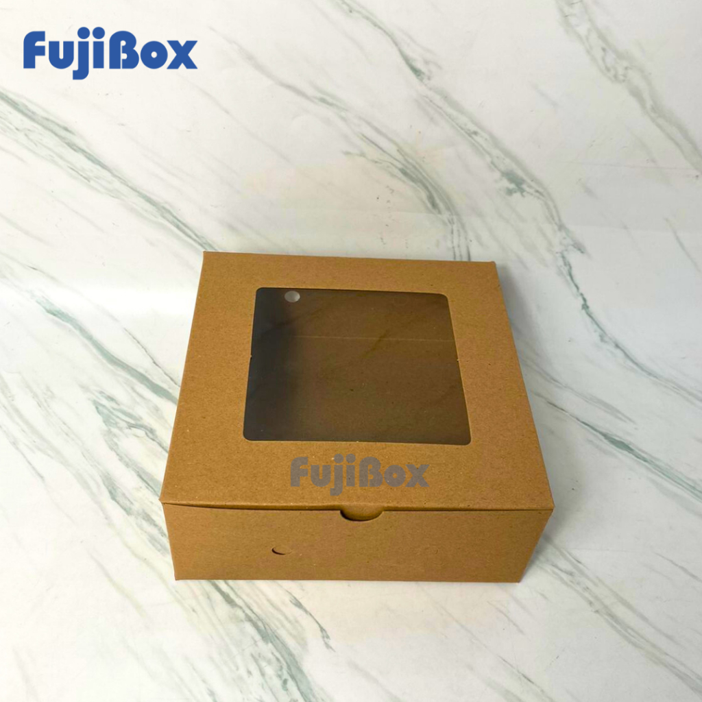 

( 10 Pcs ) Kotak Dus Kue Kraft Coklat Laminasi Jendela 20 x 20 x 8