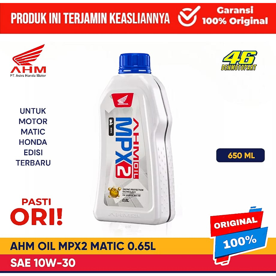 Oli Mesin MPX2 Matic [ 10W-30 ] AHM HONDA Original 0,65L 650ML ASLI ORI Sepeda Motor Honda Matic Kel
