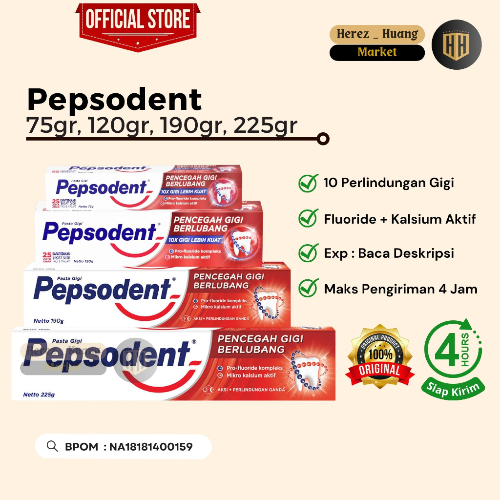 Pasta Gigi PEPSODENT Odol Pepsodent Merah Putih 75 gram, 120 gram, 190 gram, 225 gram