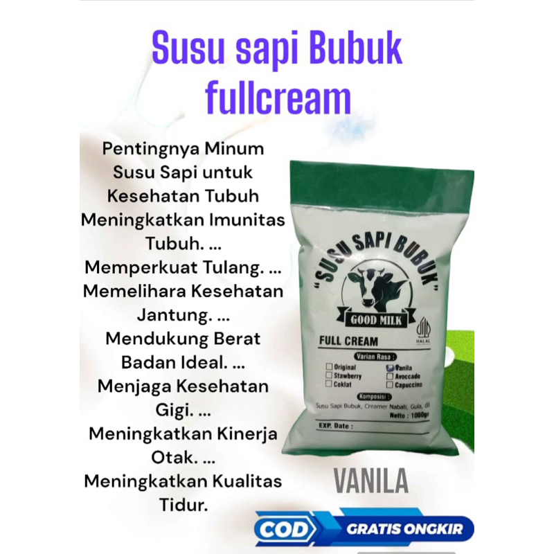 

susu bubuk sapi fullcream rasa vanila enak gurih dan bergizi berat 1kg