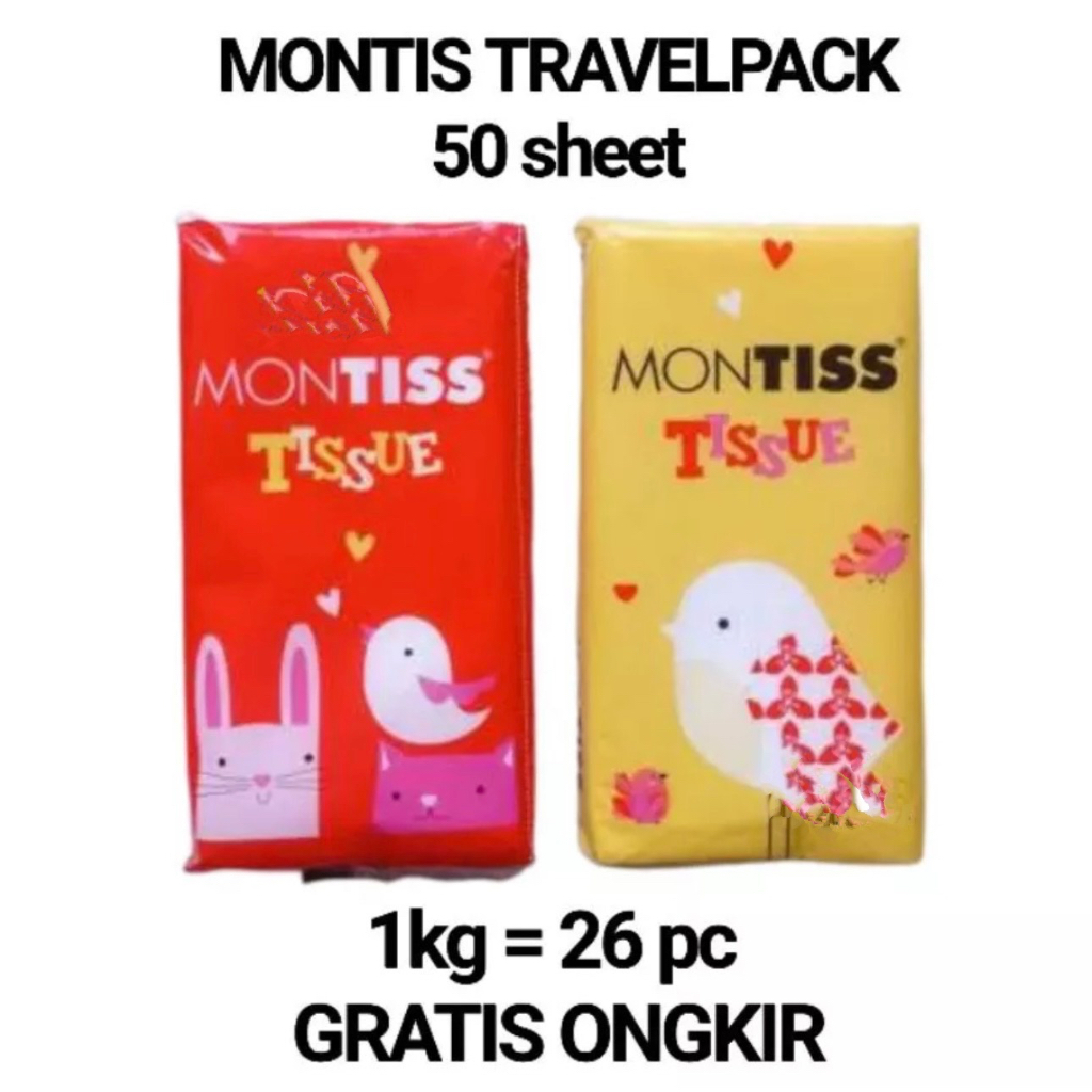 Tissue montiss travel pack tisu 50 sheets 2 ply [ MONTIS 50 SHEET]