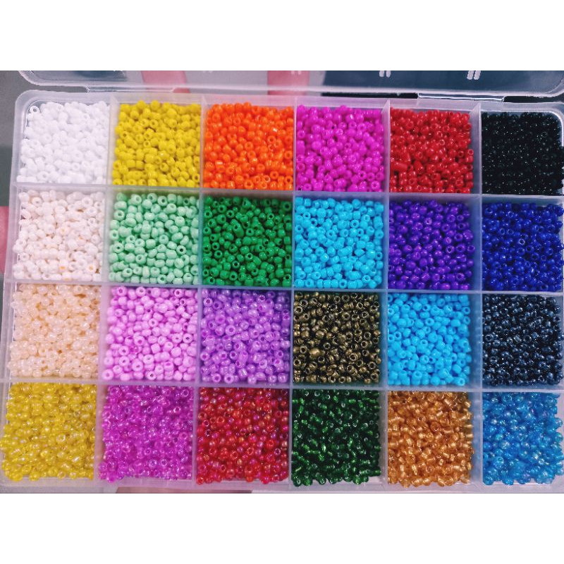 [MVG CRAFT] Paket Kotak Manik Pasir 24 Sekat 8/0 (3mm) warna warni 15 gram per sekat + bonus mote