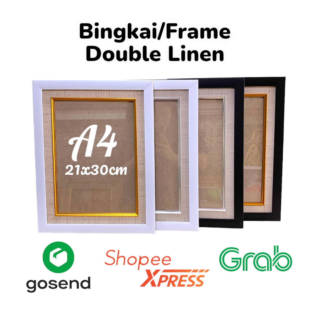 FRAME A4 21x30CM DOUBLE LINEN /BINGKAI A4 DENGAN KACA HIASAN DINDING HIGH QUALITY/ PIGURA FOTO/ BING