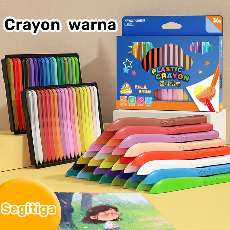 

Plastic crayon triangle Crayon mewarnai anti air anti kotor tangan Pensil warna triangular Krayon plastik 12/18/24/36 aman untuk anak non toxic crayon Pena sekolah kantor pelajar