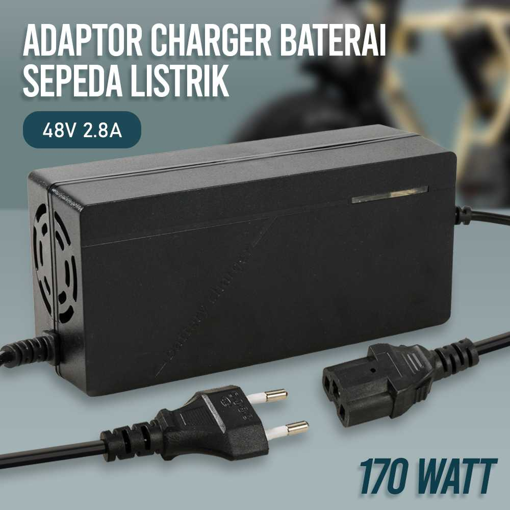 Charger Sepeda Listrik 48V 2.8A Adaptor Cas Aki Sepeda Listrik