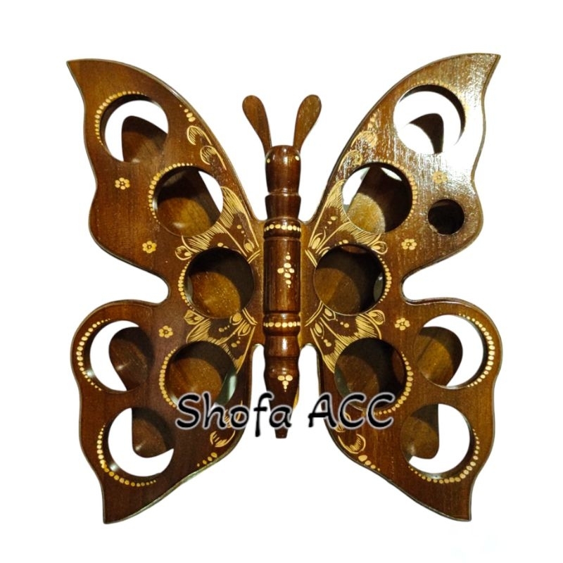 Tempat Aqua Gelas Kayu Jati Model Kupu-kupu