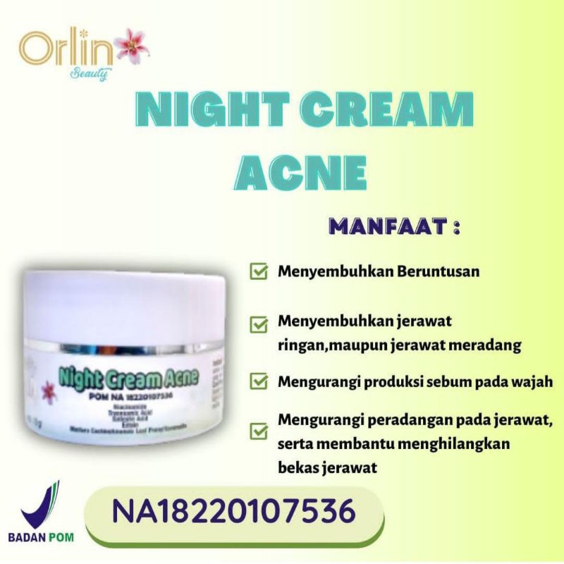 (gratis ongkir)orlin beauty nigh cream acne